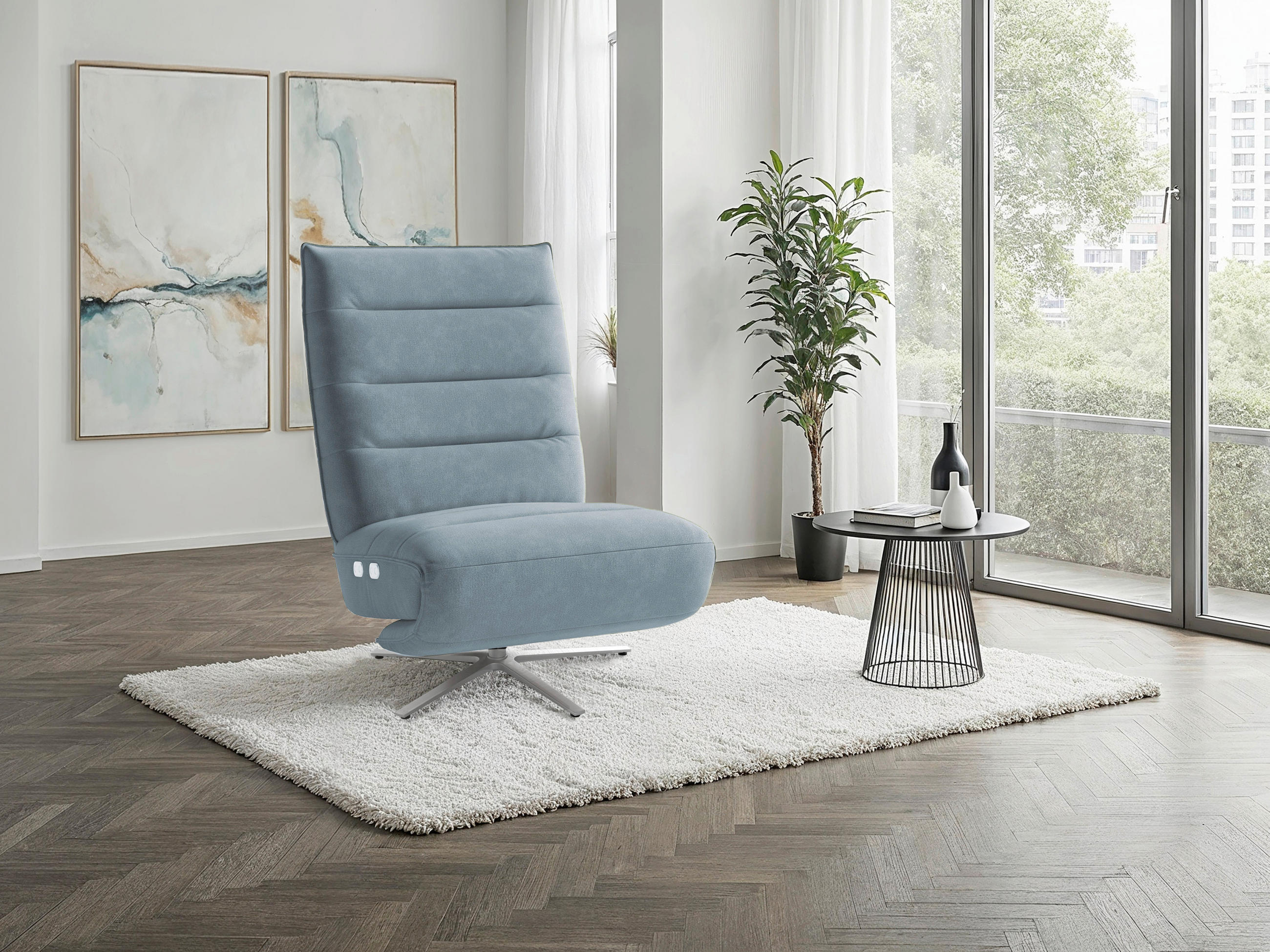 RELAXAČNÍ KŘESLO, textil, světle modrá - barvy stříbra/světle modrá, Basics, kov/textil (80/109/98cm) - Sit & More