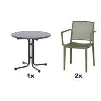 GARTENGARNITUR 3-teilig  - Anthrazit/Grün, Basics, Holzwerkstoff/Kunststoff (80/80/80cm) - Siena Garden