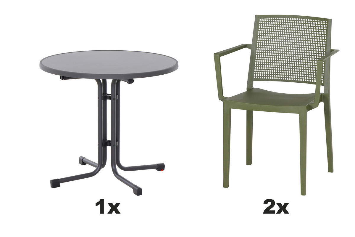 GARTENGARNITUR 3-teilig  - Anthrazit/Grün, Basics, Holzwerkstoff/Kunststoff (80/80/80cm) - Siena Garden