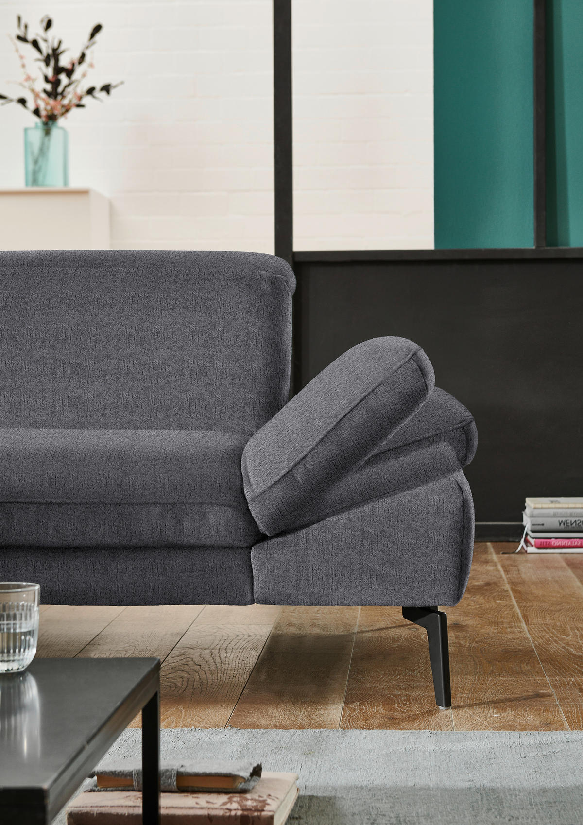 ECKSOFA in Chenille Anthrazit  - Anthrazit/Schwarz, Design, Textil/Metall (188/319cm) - Beldomo System