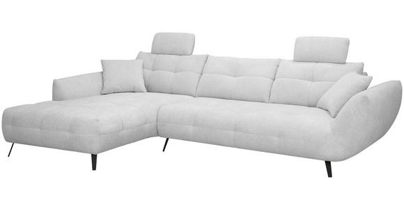 ECKSOFA Silberfarben Chenille Armlehnenkissen, Rücken echt, Sitztiefenverstellung  - Silberfarben/Schwarz, KONVENTIONELL, Textil/Metall (215/313cm) - Hom`in