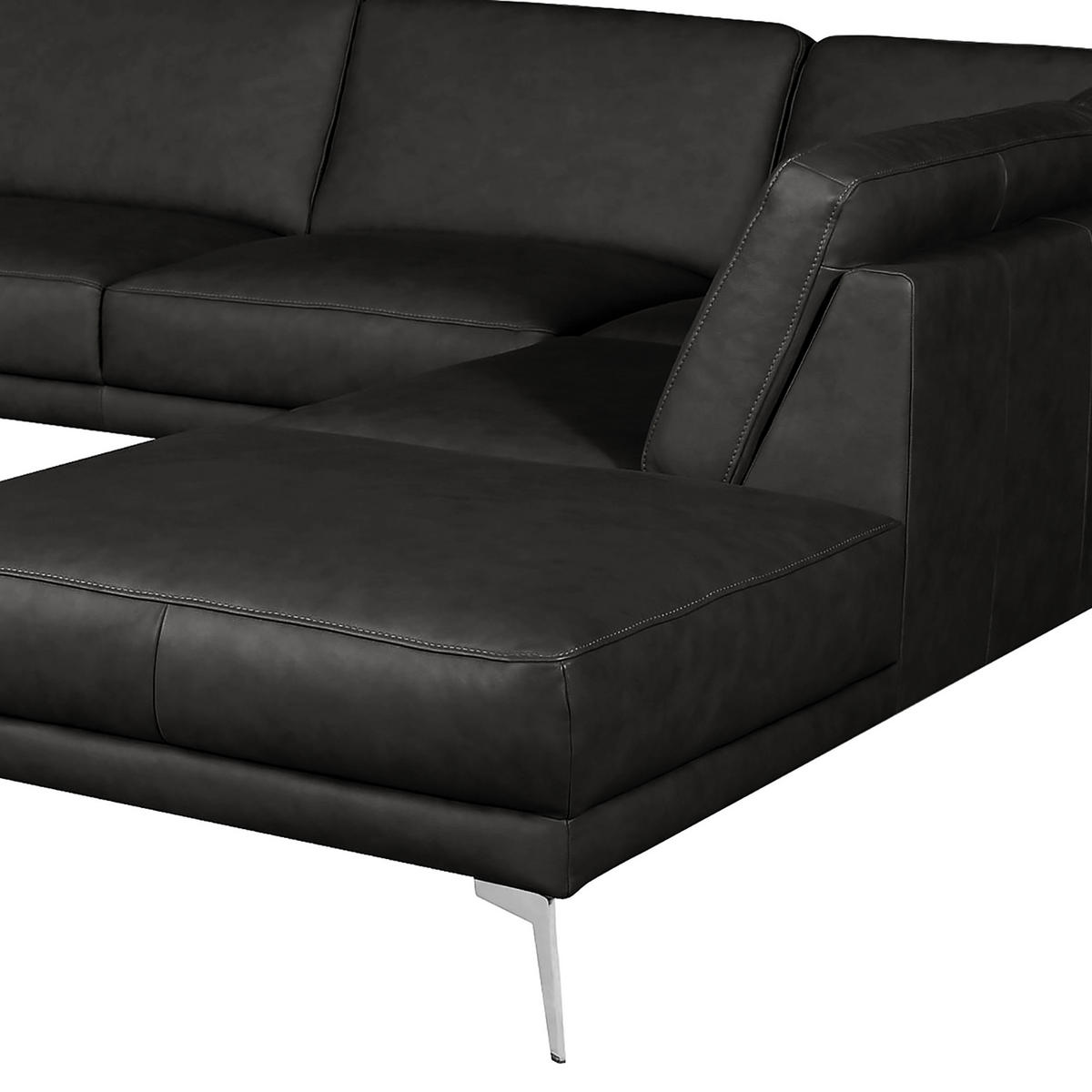 ECKSOFA in Echtleder Schwarz  - Chromfarben/Schwarz, Design, Leder/Metall (273/250cm) - Livetastic