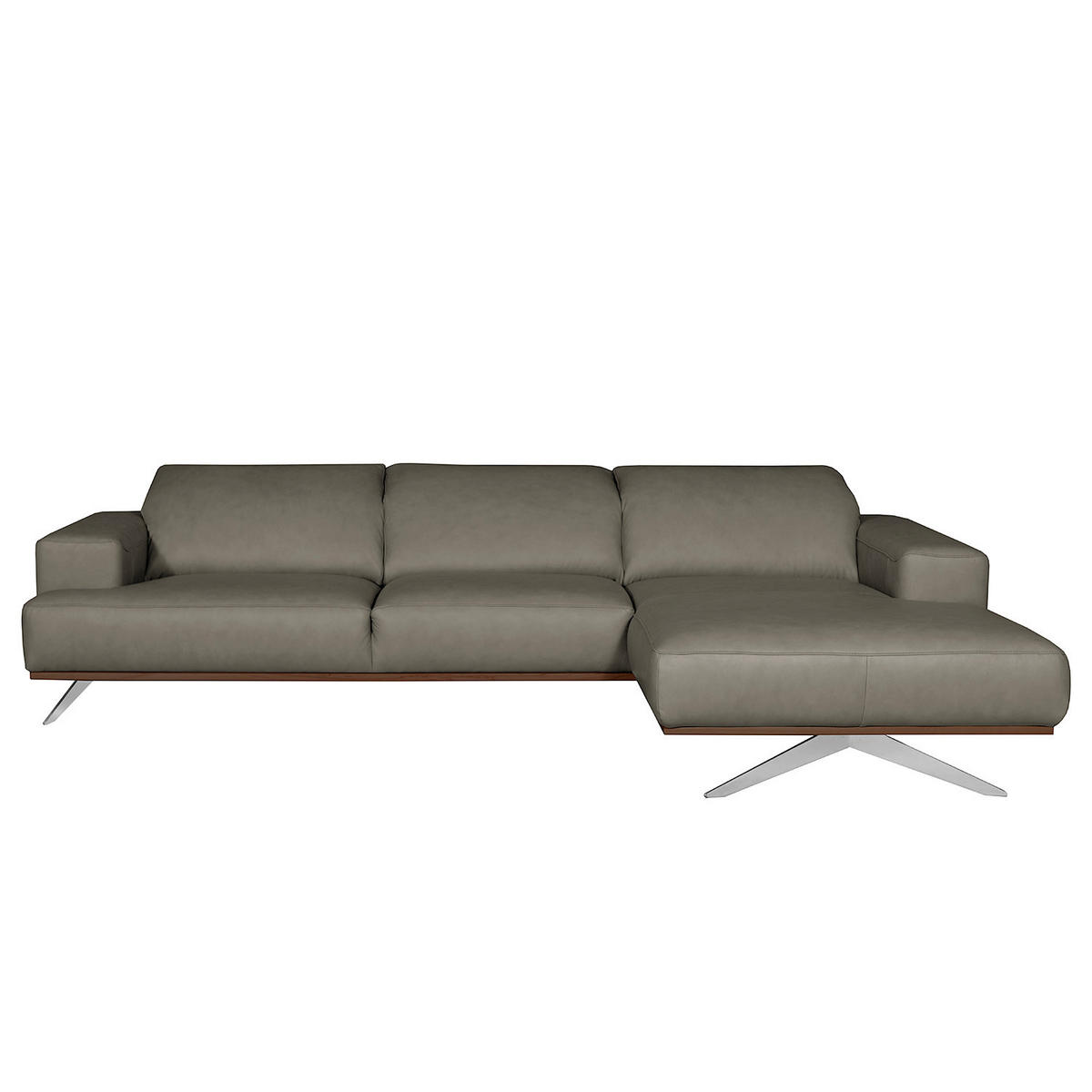 ECKSOFA Grau Echtleder Rücken echt, Kopfteilverstellung  - Chromfarben/Grau, Design, Leder/Metall (295/187cm) - Livetastic