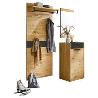 GARDEROBE 3-teilig  in 150/195/37 cm  - Eichefarben/Schwarz, Design, Glas/Holz (150/195/37cm)