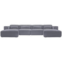 WOHNLANDSCHAFT LOMOCO MATEO Blaugrau Flachgewebe  - Blaugrau/Schwarz, Design, Kunststoff/Textil (165/386/165cm) - Lomoco