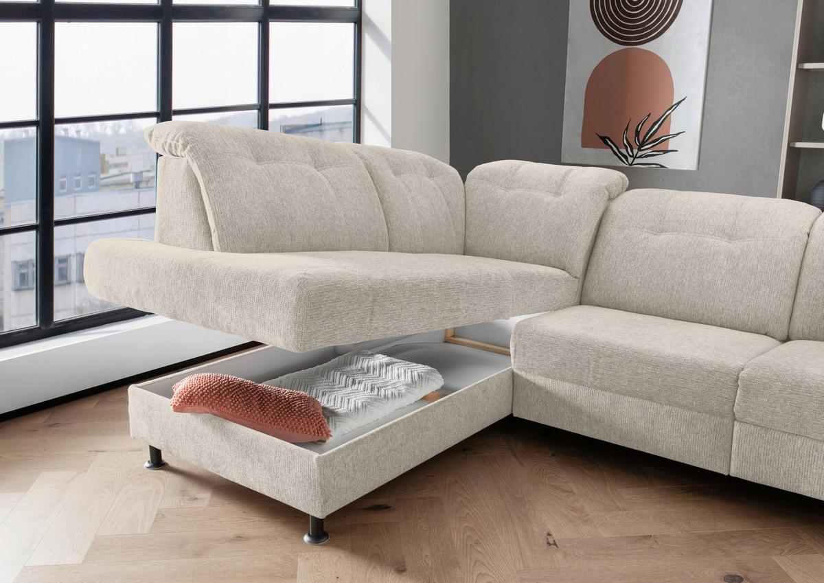 ECKSOFA in Chenille Beige  - Beige/Schwarz, Modern, Textil/Metall (198/270cm) - Livetastic