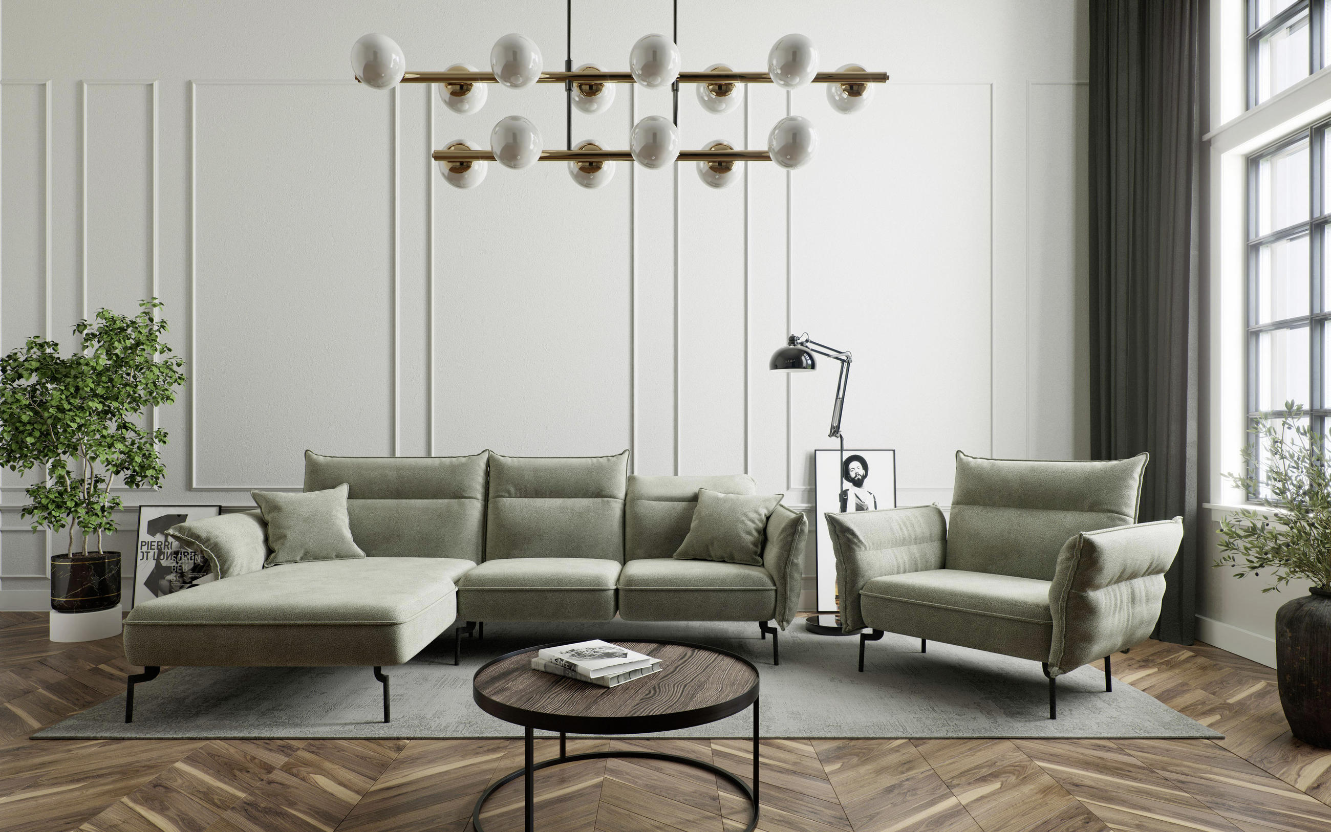 SITZGARNITUR Flachgewebe Beige  - Edelstahlfarben/Beige, Design, Textil/Metall (185/265cm) - Livetastic