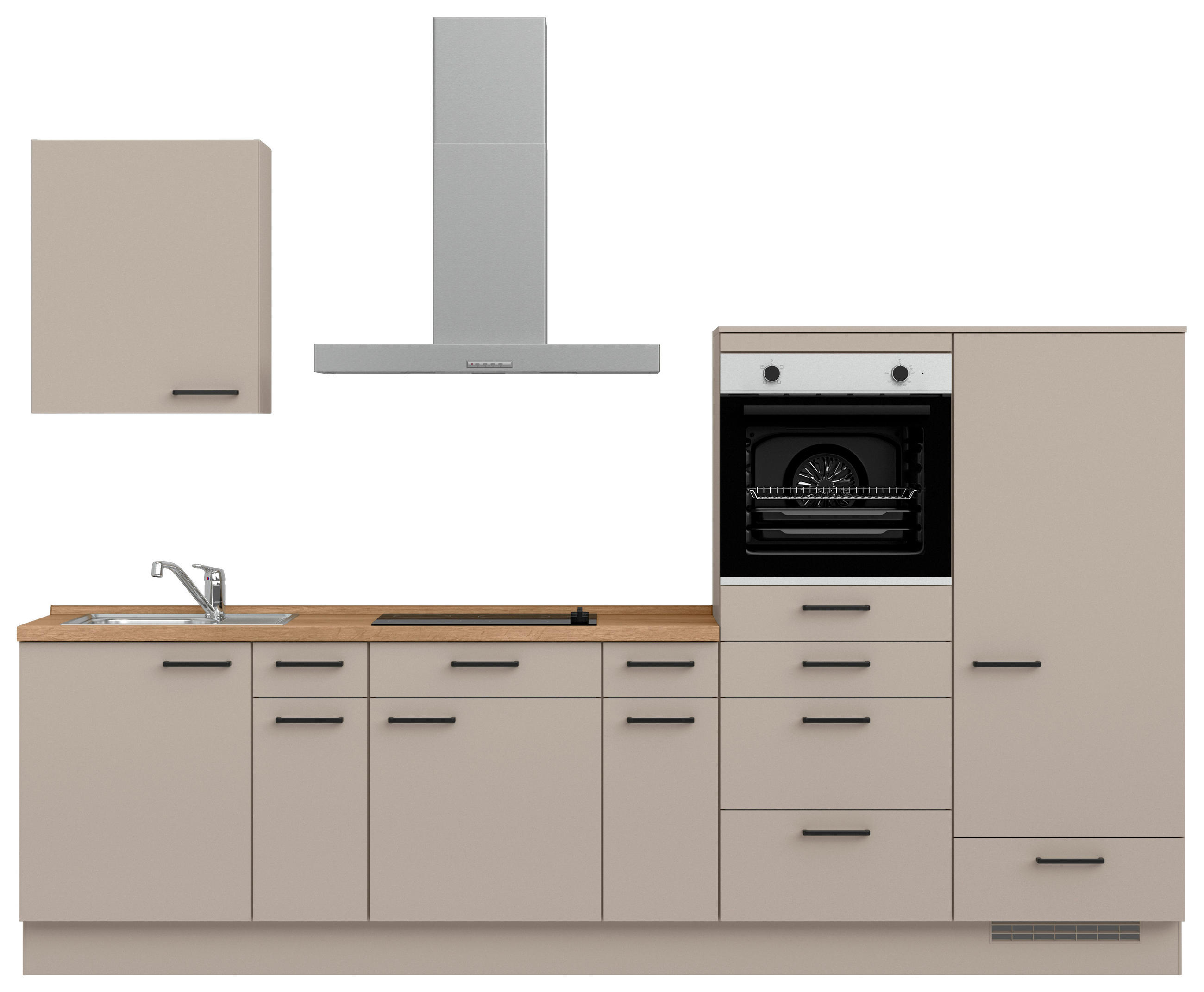 KÜCHENBLOCK 300 cm   in Eichefarben, Sandfarben  - Sandfarben/Eichefarben, MODERN, Holzwerkstoff/Metall (300cm) - Nobilia
