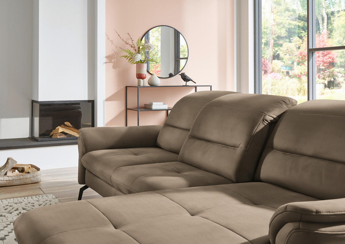 ECKSOFA in Flachgewebe Greige  260/181 cm  - Greige/Schwarz, KONVENTIONELL, Textil/Metall (260/181cm) - Beldomo Speed
