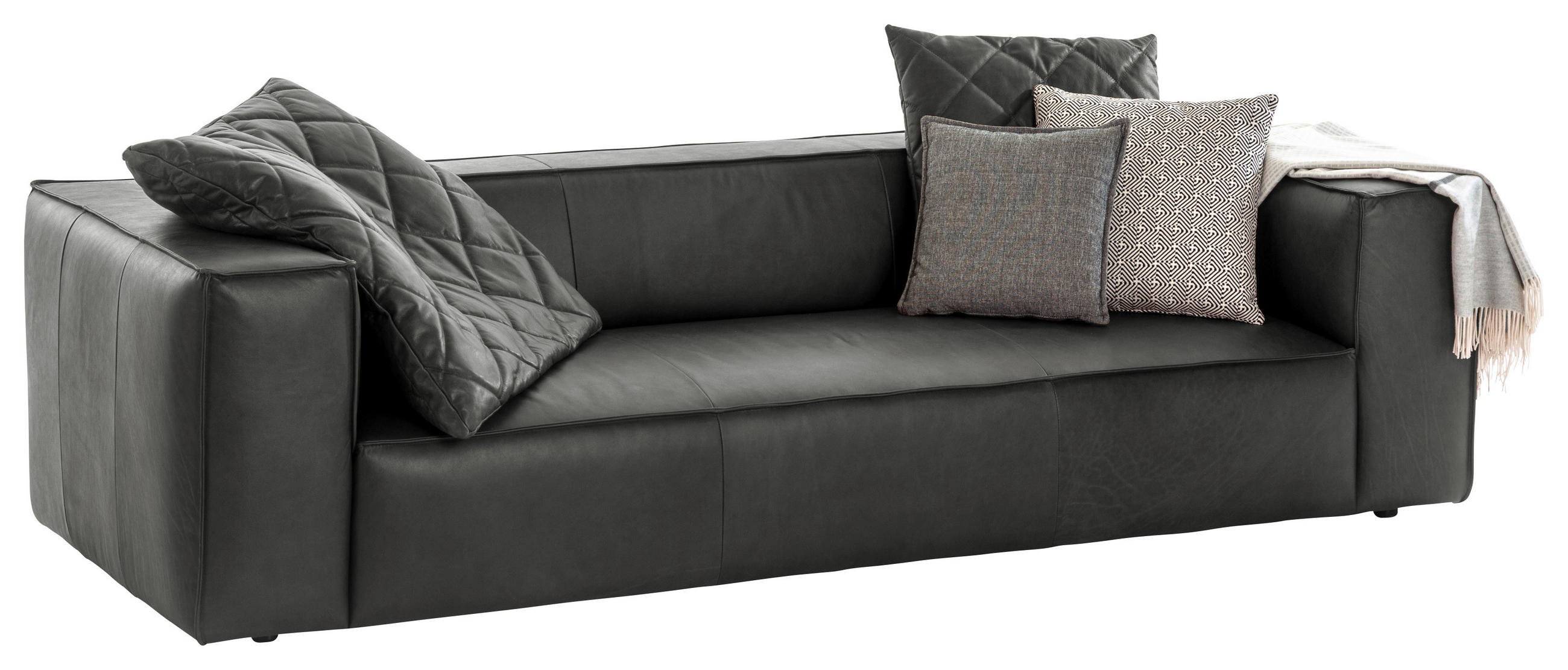 3-SITZER-SOFA around the block Echtleder Anthrazit - Anthrazit/Schwarz, MODERN, Leder/Kunststoff (260/66/104cm) - Chilliano