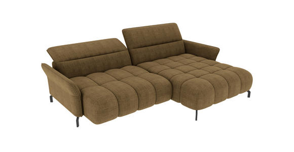 ECKSOFA Olivgrün Flachgewebe Rücken echt, Kopfteilverstellung, Sitztiefenverstellung  - Schwarz/Olivgrün, KONVENTIONELL, Textil/Metall (272/175cm) - Carryhome