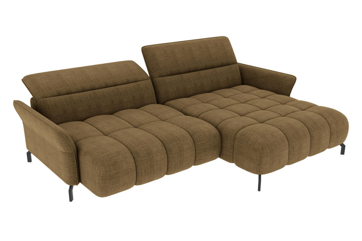 ECKSOFA  in Flachgewebe Olivgrün Rücken echt, Kopfteilverstellung, Sitztiefenverstellung  272/175 cm  - Schwarz/Olivgrün, KONVENTIONELL, Textil/Metall (272/175cm) - Carryhome