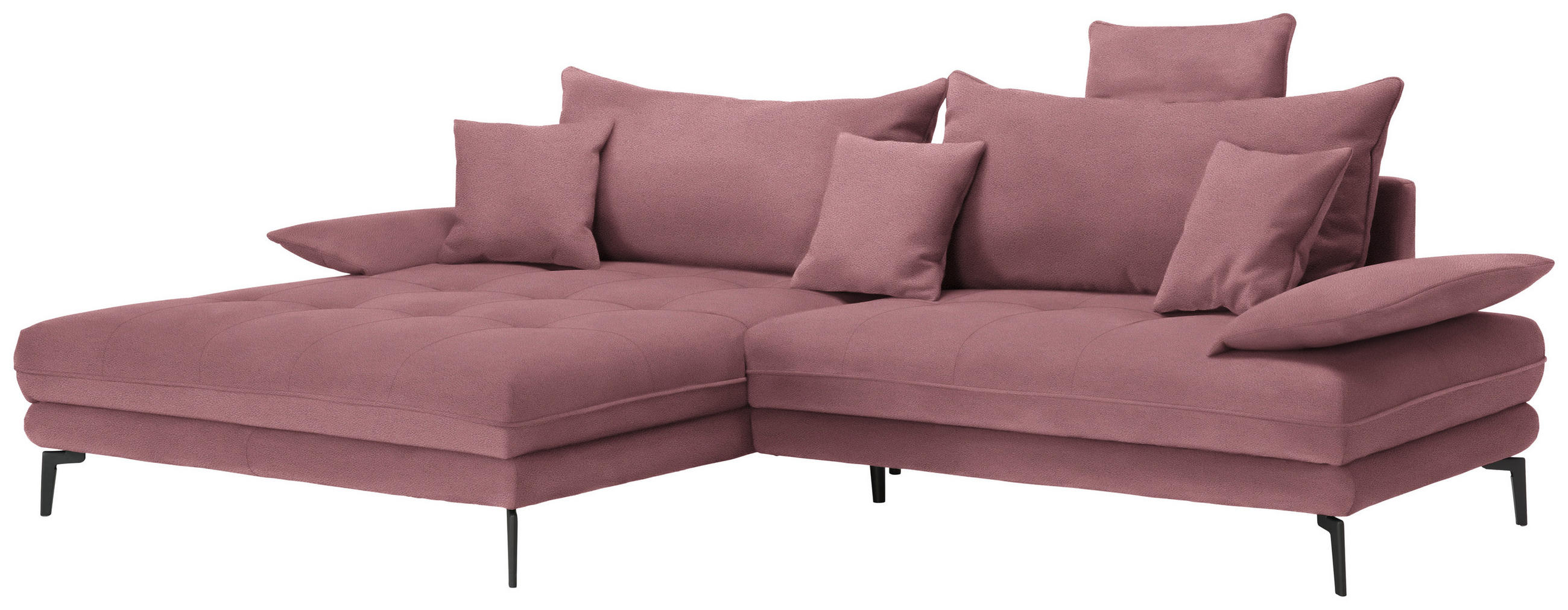 ECKSOFA PRATO Rosa Flachgewebe  - Schwarz/Rosa, MODERN, Textil/Metall (176/292cm) - MID.YOU