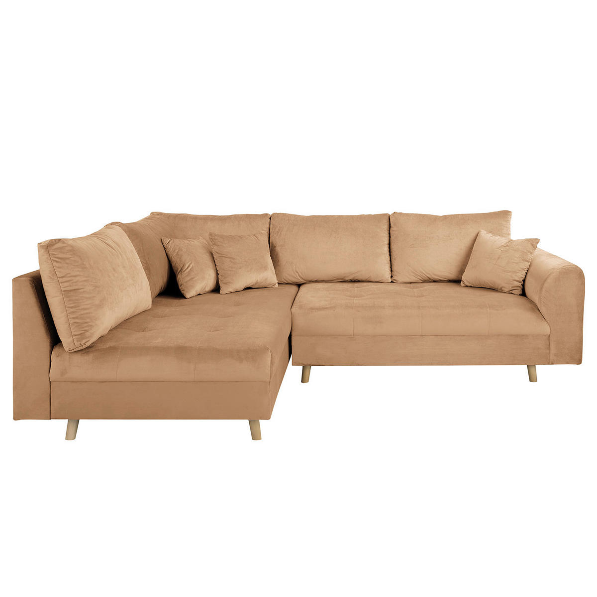 ECKSOFA inkl. Hocker Ariella in Samt Hellbraun  161/231 cm  - Hellbraun/Naturfarben, Design, Holz/Textil (161/231cm) - Livetastic