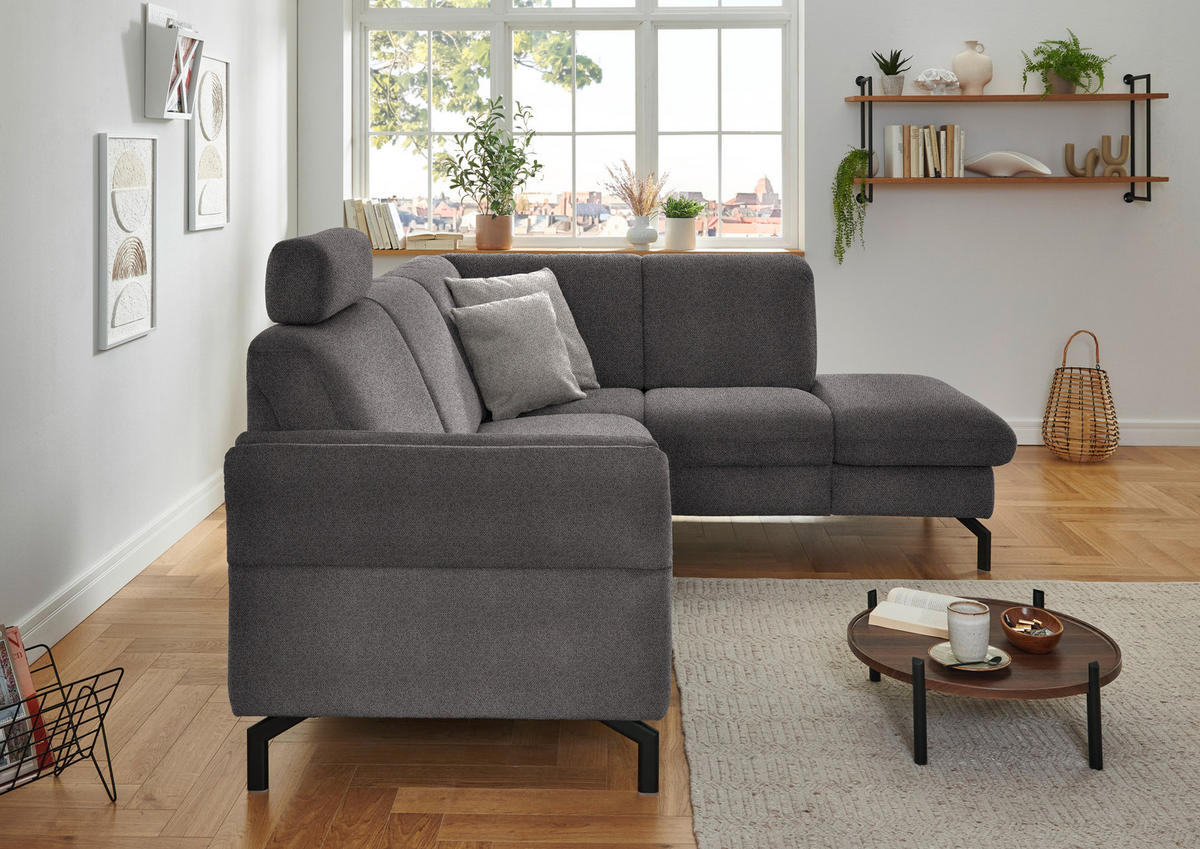 ECKSOFA in Flachgewebe Dunkelbraun  - Dunkelbraun/Schwarz, Konventionell, Textil/Metall (241/190cm) - Beldomo Comfort