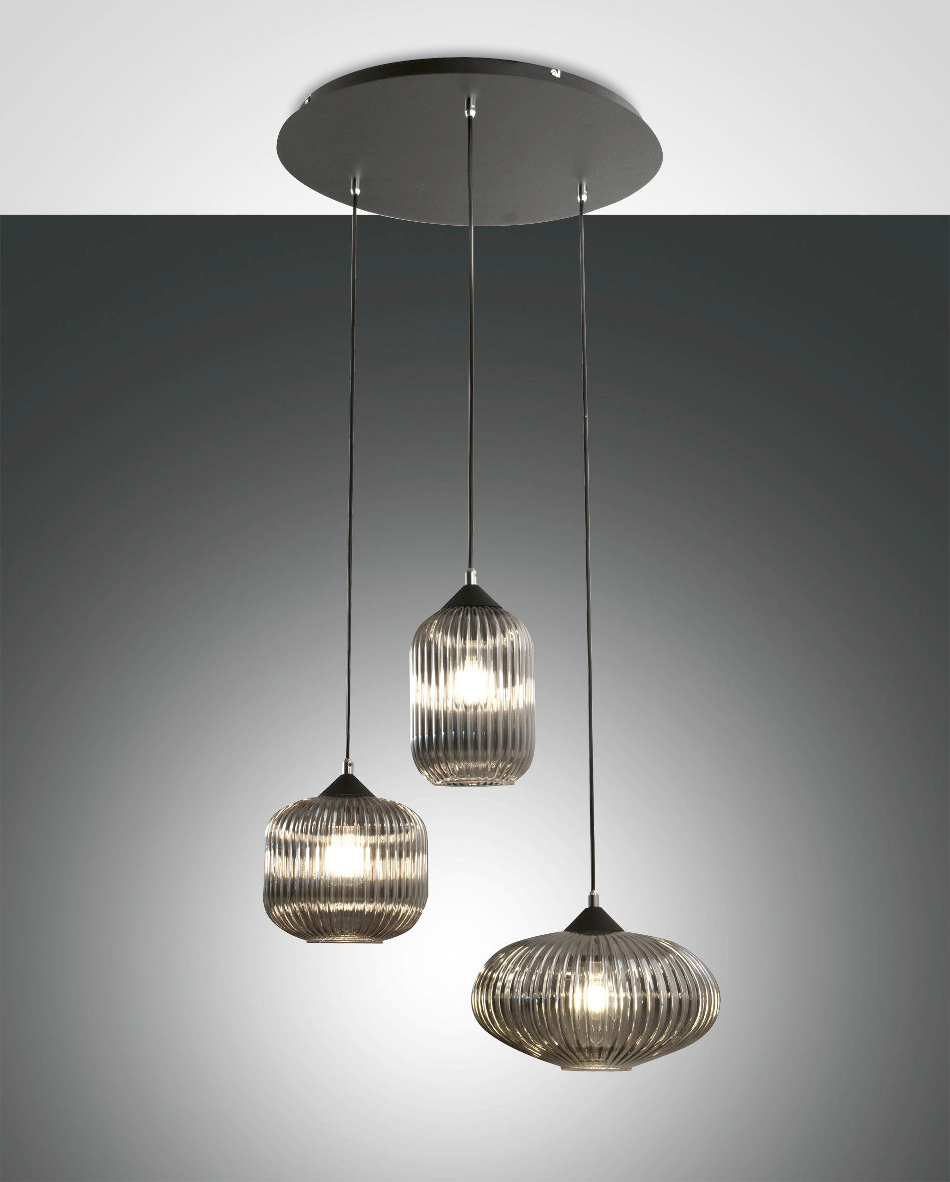 PENDELLEUCHTE Nordal 50/200 cm   - Schwarz/Grau, Design, Glas/Metall (50/200cm) - Fabas Luce