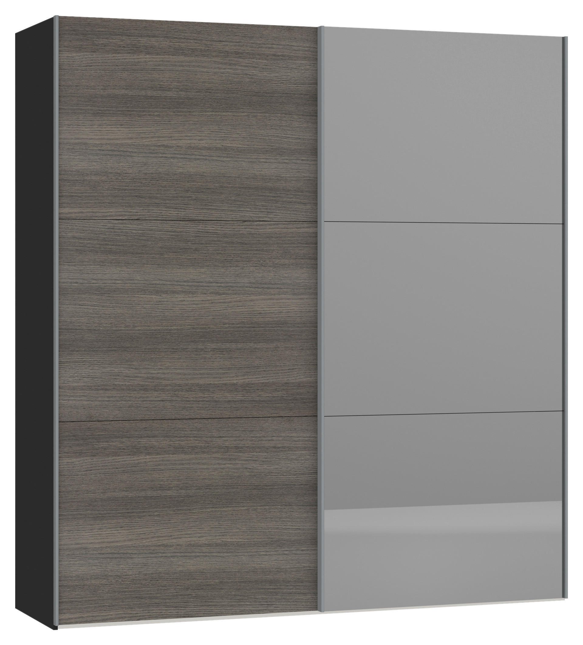 SCHWEBETÜRENSCHRANK 203/220/65 cm 2-türig Schwarz, Dunkelgrau  - Dunkelgrau/Silberfarben, Design, Glas/Holzwerkstoff (203/220/65cm) - Jutzler