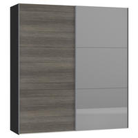 SCHWEBETÜRENSCHRANK 203/220/65 cm 2-türig Schwarz, Dunkelgrau  - Dunkelgrau/Silberfarben, Design, Glas/Holzwerkstoff (203/220/65cm) - Jutzler