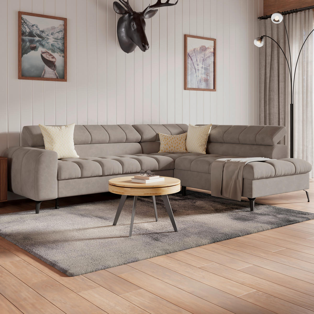 ECKSOFA Grau  - Schwarz/Grau, Trend, Kunststoff/Textil (261/203cm) - Livetastic