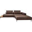 ECKSOFA in Echtleder Dunkelbraun  304/201 cm  - Dunkelbraun/Schwarz, Design, Leder/Metall (304/201cm) - Emilio Belluti