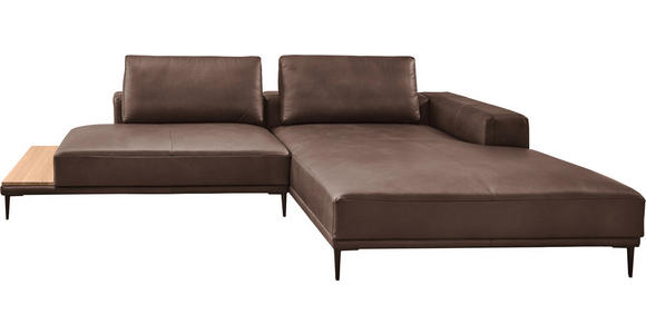 ECKSOFA in Echtleder Dunkelbraun 304/201 cm - Dunkelbraun/Schwarz, Design, Leder/Metall (304/201cm) - Emilio Belluti