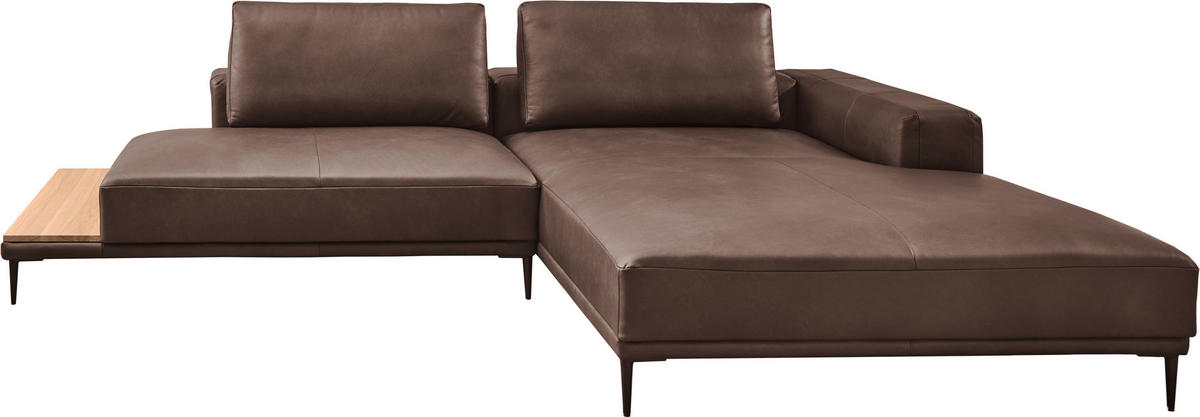 ECKSOFA in Echtleder Dunkelbraun  - Dunkelbraun/Schwarz, Design, Leder/Metall (304/201cm) - Emilio Belluti