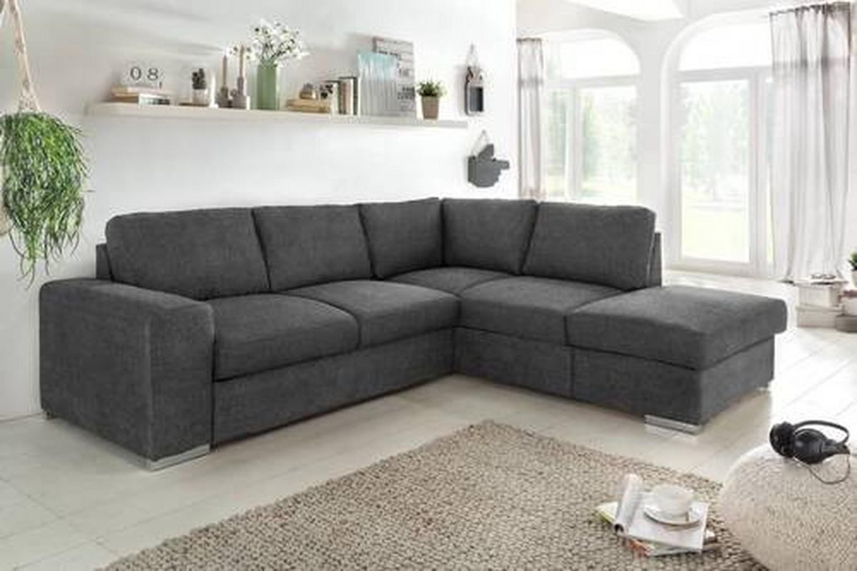 ECKSOFA Dunkelgrau Mikrofaser  - Chromfarben/Dunkelgrau, KONVENTIONELL, Textil/Metall (248/213cm) - MID.YOU