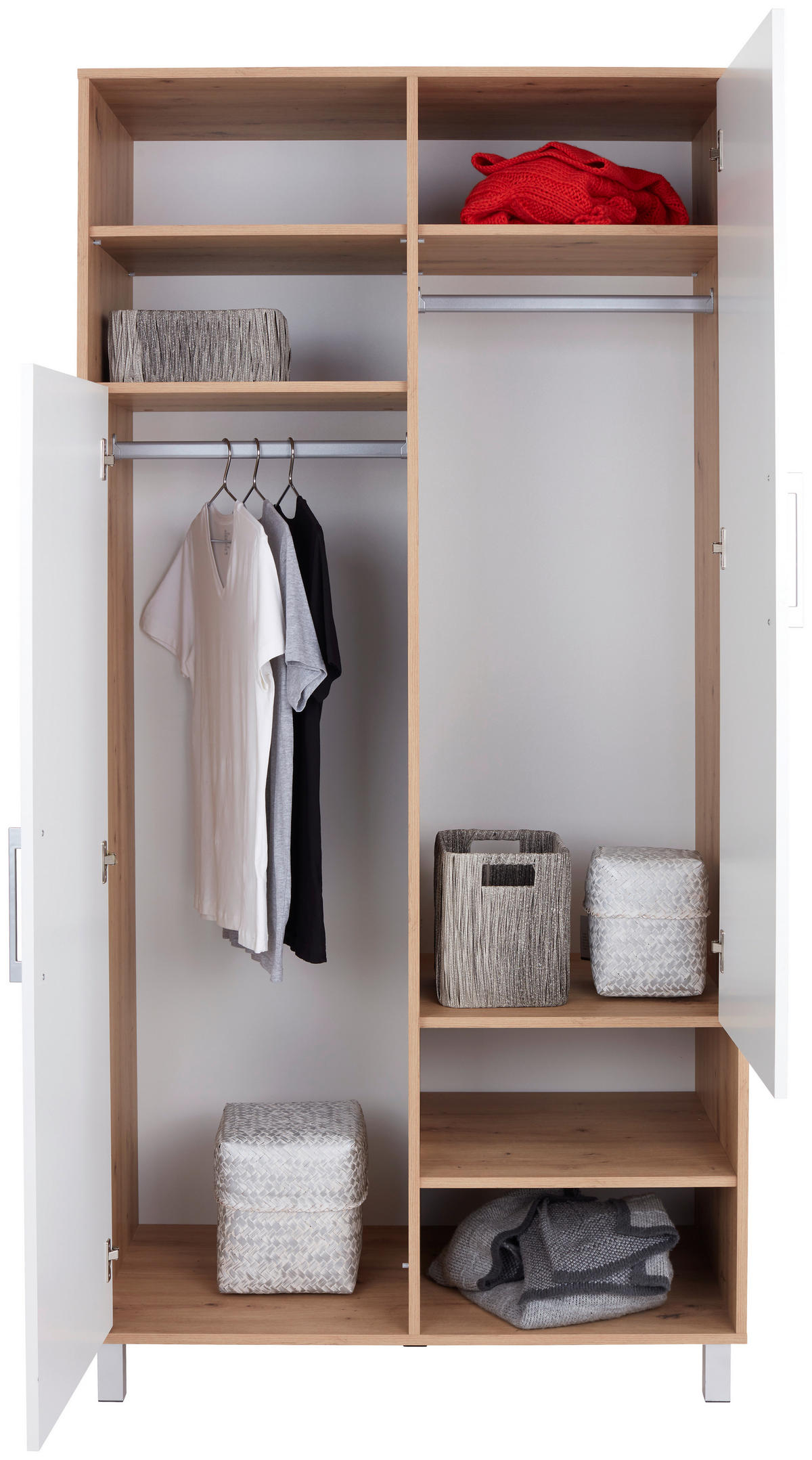KLEIDERSCHRANK 98/205/55 cm 2-türig Weiß, Eiche Artisan  - Alufarben/Weiß, MODERN, Holzwerkstoff/Kunststoff (98/205/55cm) - Ondega