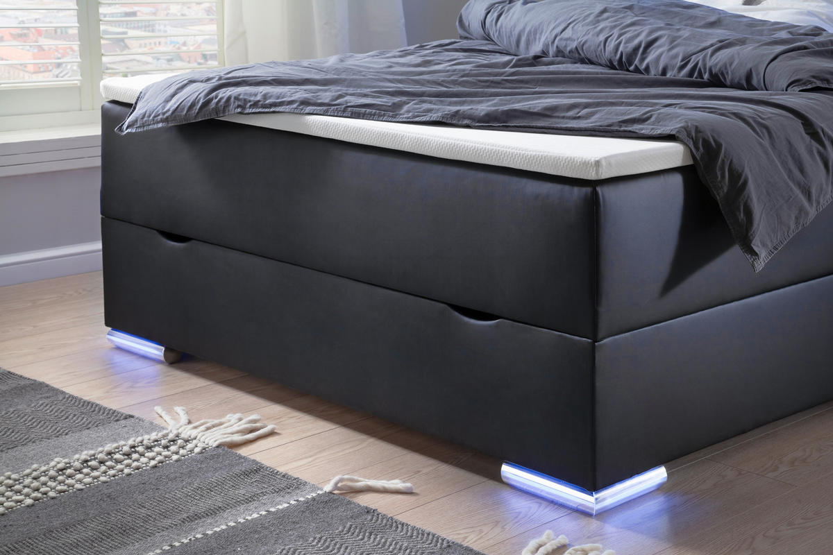 BOXSPRINGBETT 140/200 cm  in Schwarz  - Silberfarben/Schwarz, Design, Kunststoff/Textil (140/200cm) - Xora