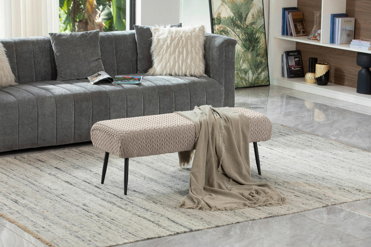 TABURETOVÁ LAVICE, kov, textil, kompozitní dřevo, 110/41/43 cm - černá/světle hnědá, Design, kov/kompozitní dřevo (110/41/43cm) - MID.YOU