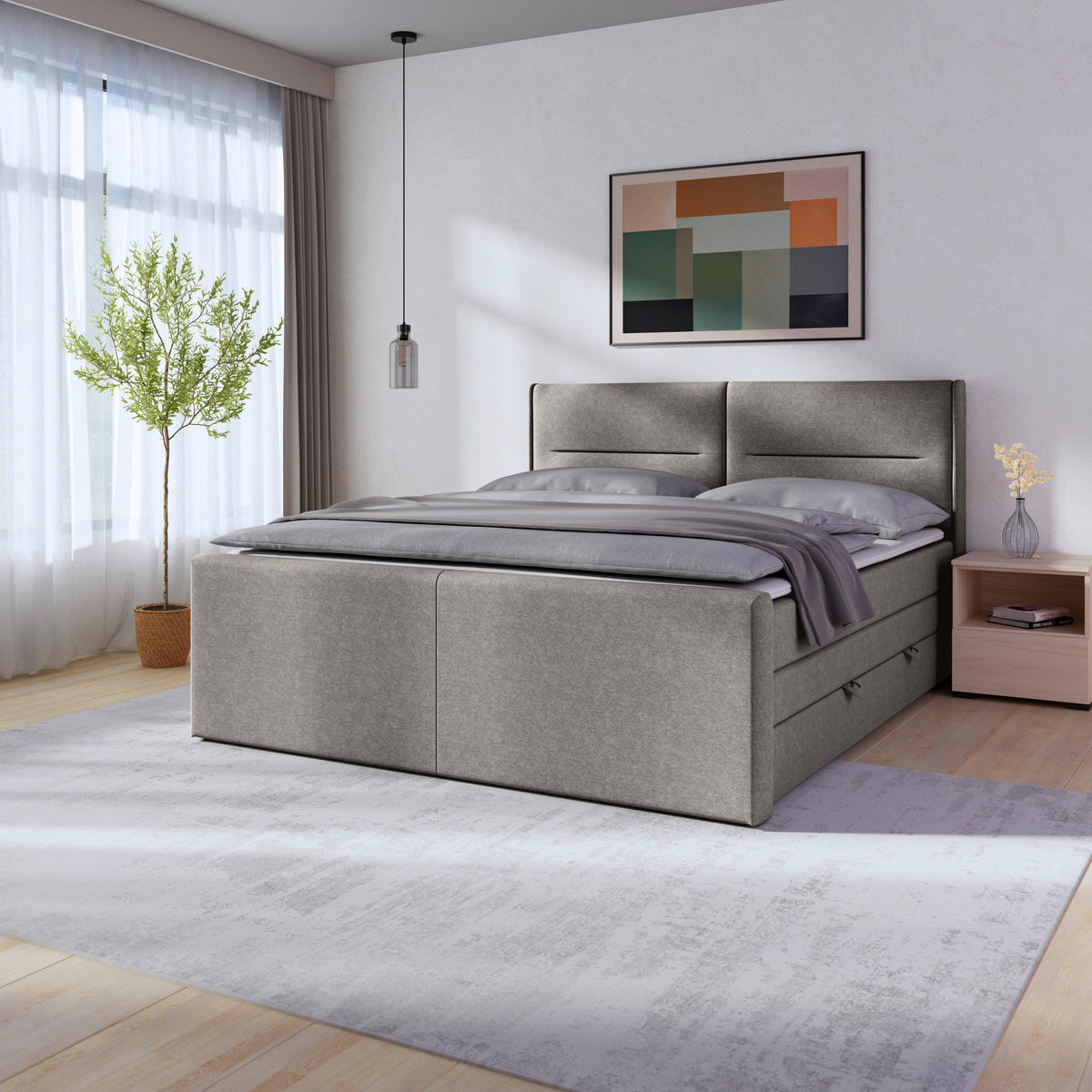 POSTELJA BOXSPRING 180 cm   x 200 cm  , karton, leseni material srebrne barve  - srebrne barve, Moderno, kovina/umetna masa (180/200cm) - MID.YOU