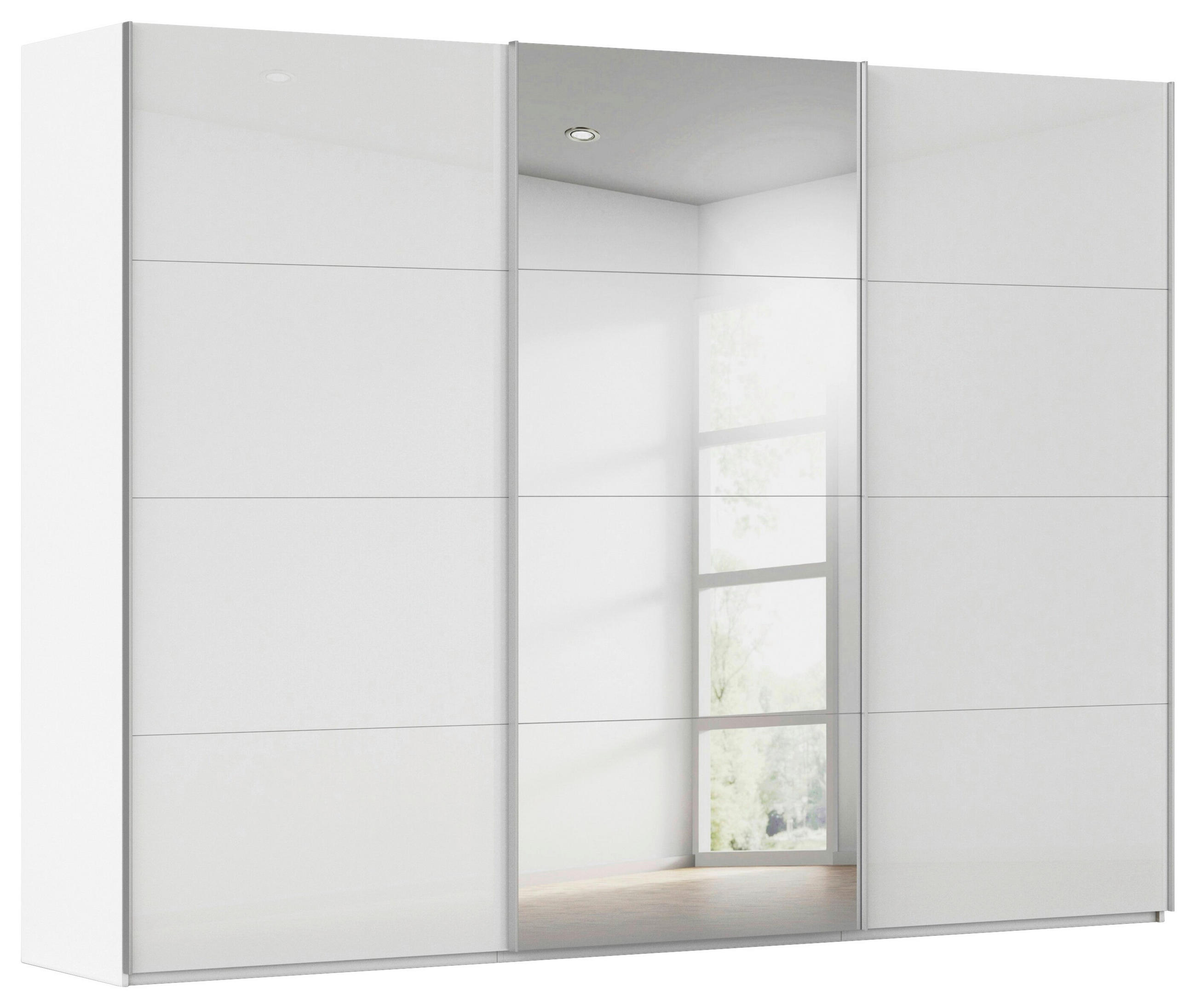 SCHWEBETÜRENSCHRANK 301/236/68 cm 3-türig Weiß  - Alufarben/Weiß, Basics, Glas/Holzwerkstoff (301/236/68cm) - Novel