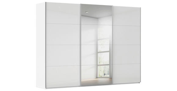 SCHWEBETÜRENSCHRANK 301/236/68 cm 3-türig Weiß Hochglanz, Weiß  - Weiß Hochglanz/Alufarben, Basics, Glas/Holzwerkstoff (301/236/68cm) - Novel