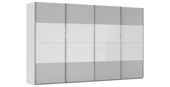 SCHWEBETÜRENSCHRANK  in Weiß, Seidengrau  - Chromfarben/Seidengrau, KONVENTIONELL, Glas/Holzwerkstoff (361/235/68cm) - Novel