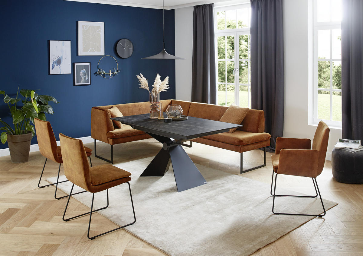 ESSTISCH in Metall, Keramik 160/90/75 cm  - Schwarz, Design, Keramik/Metall (160/90/75cm) - Dieter Knoll