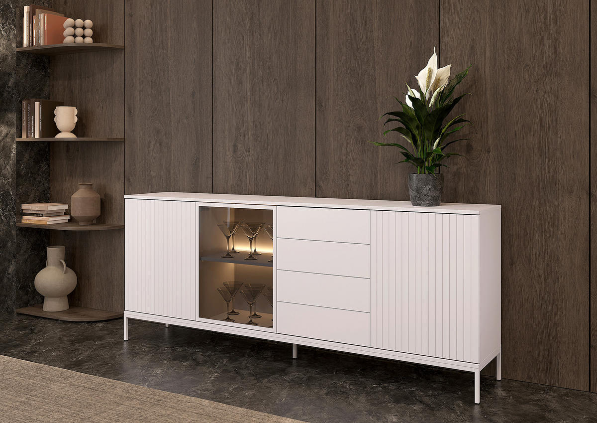 SIDEBOARD  205,8/81/38 cm 4 Schublade(n)  - Kaschmir, KONVENTIONELL, Glas/Holzwerkstoff (205,8/81/38cm) - Xora