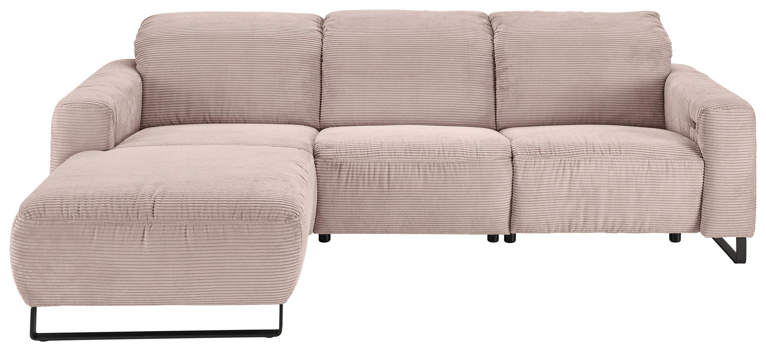 ECKSOFA in Cord Rosa  - Schwarz/Rosa, Konventionell, Textil/Metall (180/266cm) - Hom`in