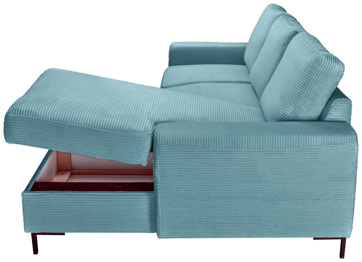 ECKSOFA Türkis Cord  - Türkis/Schwarz, KONVENTIONELL, Textil/Metall (240/150cm) - Carryhome