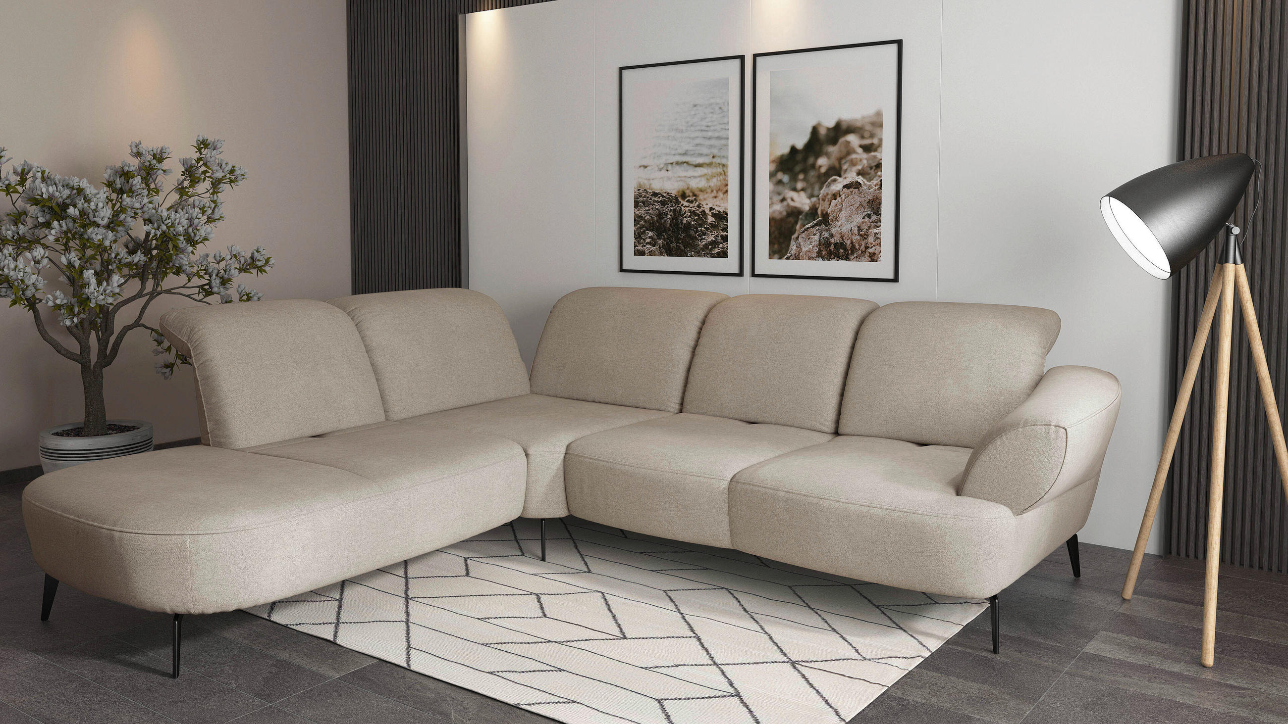 ECKSOFA Mikrofaser Beige  - Beige/Schwarz, Modern, Textil/Metall (270/302cm) - Sit & More