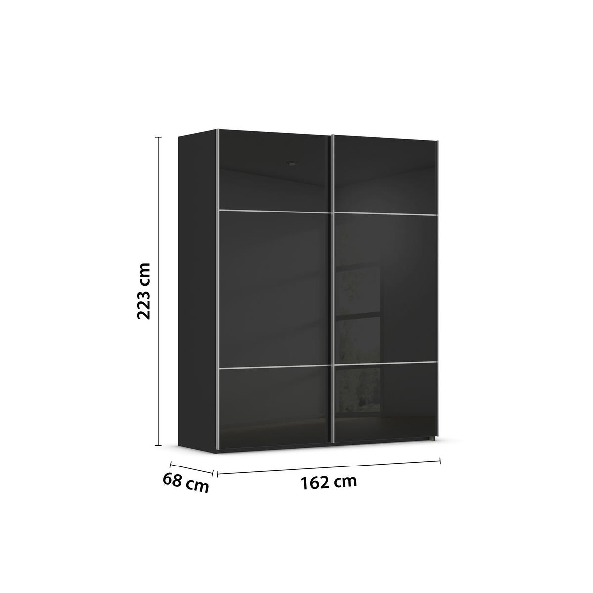 SCHWEBETÜRENSCHRANK in Schwarz  - Alufarben/Schwarz, Konventionell, Glas/Holzwerkstoff (162/223/68cm) - Novel