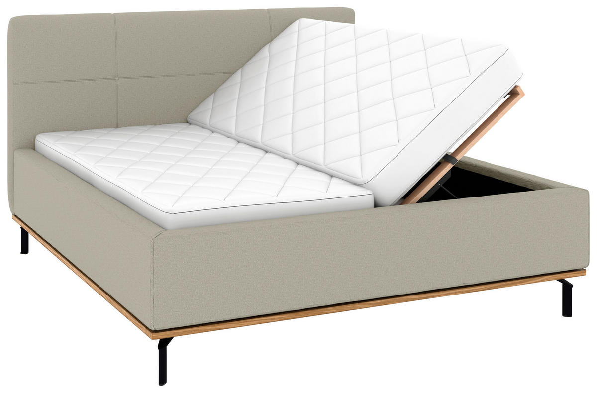 POLSTERBETT 160/200 cm,  in Hellgrau, Matratze, Lattenrost, Bettkasten, H2 + H2 = mittel  - Hellgrau/Graphitfarben, Design, Holz/Textil (160/200cm) - Musterring
