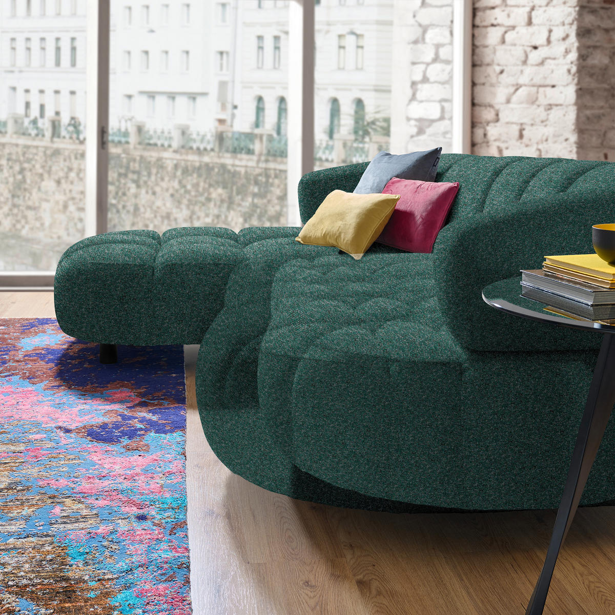 ECKSOFA Grün Webstoff  - Schwarz/Grün, Design, Holz/Textil (183/284cm) - Welnova