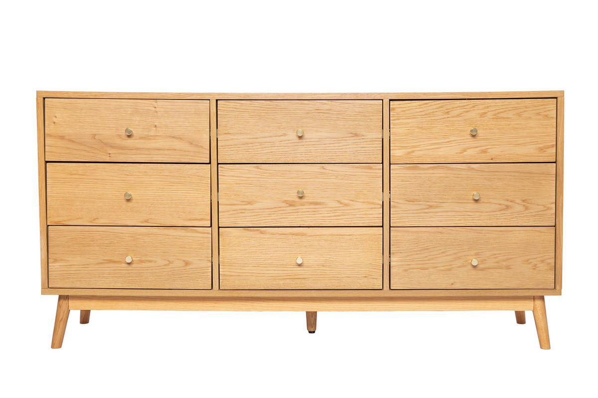 KOMMODE , 148/74/40 cm, 9 Schublade(n)  - Messingfarben/Naturfarben, Design, Holz/Holzwerkstoff (148/74/40cm) - Livetastic