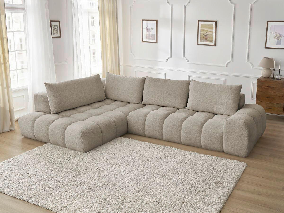 ECKSOFA Ottomane links  EVEREST Taupe Flachgewebe  - Taupe/Schwarz, MODERN, Kunststoff/Textil (210/352cm)