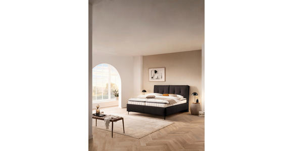 POLSTERBETT Matratze, Lattenrost, Topper Mokka 180/200 cm - Schwarz/Mokka, KONVENTIONELL, Leder/Holz (180/200cm) - Novel