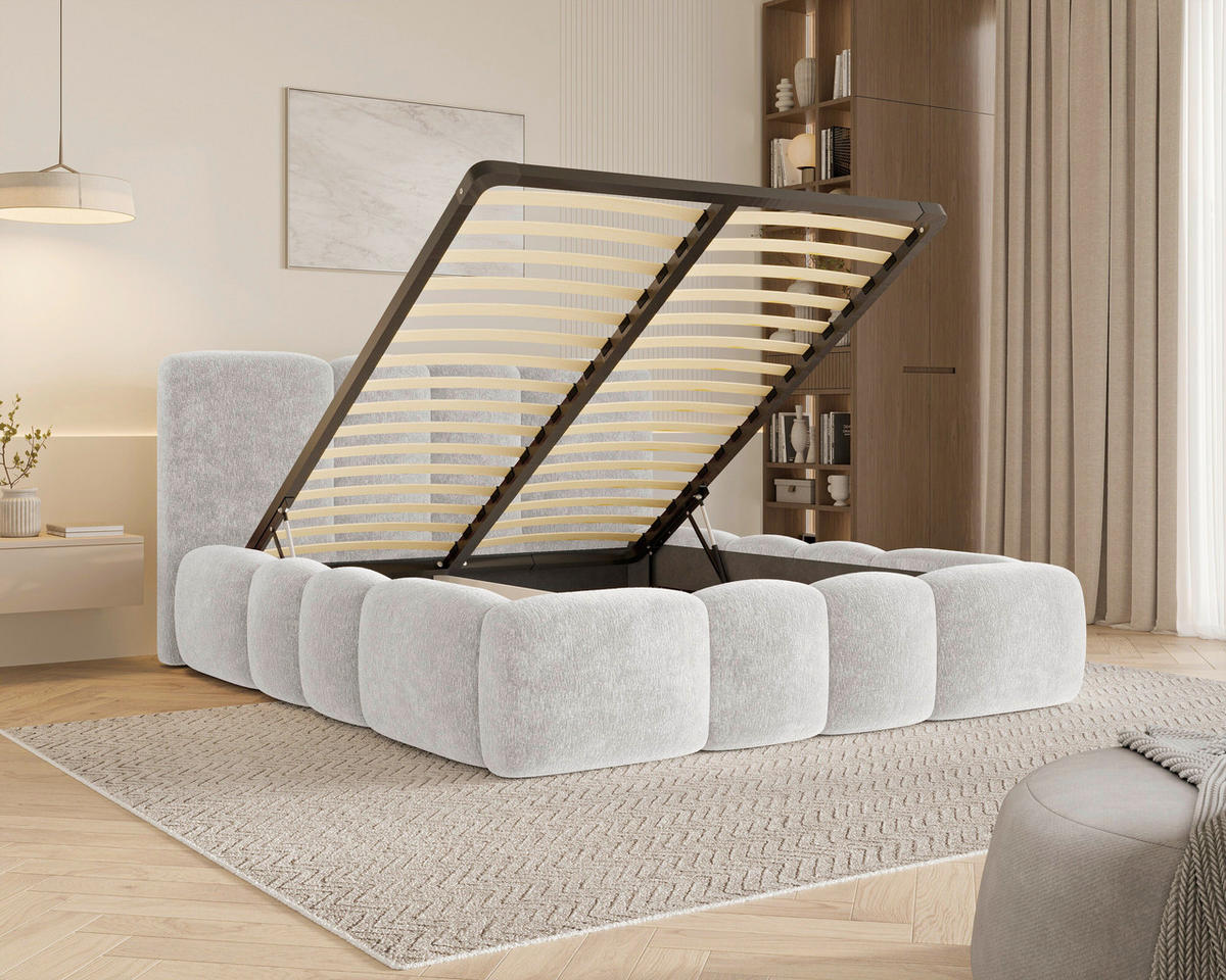 POLSTERBETT 160/200 cm,  in Grau, Lattenrost, Bettkasten,  - Schwarz/Grau, MODERN, Textil/Metall (160/200cm) - Livetastic