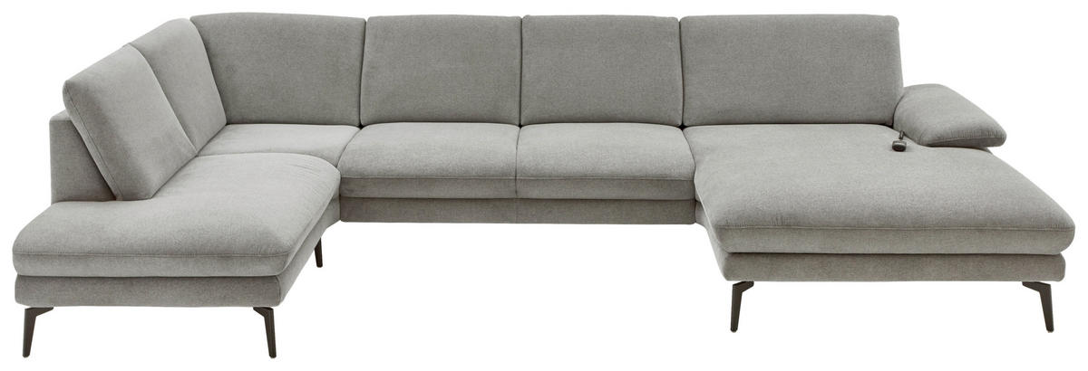 WOHNLANDSCHAFT Arzona Grau Webstoff  - Schwarz/Grau, Design, Textil/Metall (208/344/180cm) - Dieter Knoll