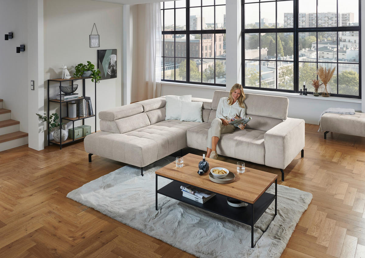 ECKSOFA Naturfarben Cord  - Schwarz/Naturfarben, Design, Textil/Metall (214/261cm) - Beldomo Style