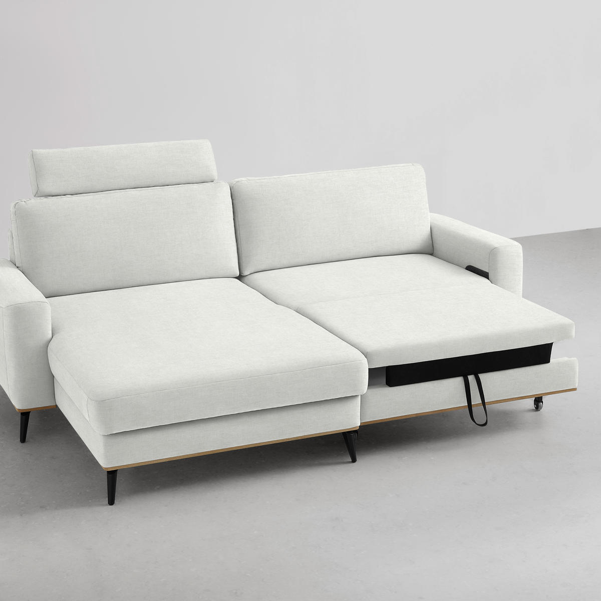 ECKSOFA Chenille Creme  - Creme/Schwarz, Konventionell, Holz/Textil (167/87/234cm) - MID.YOU