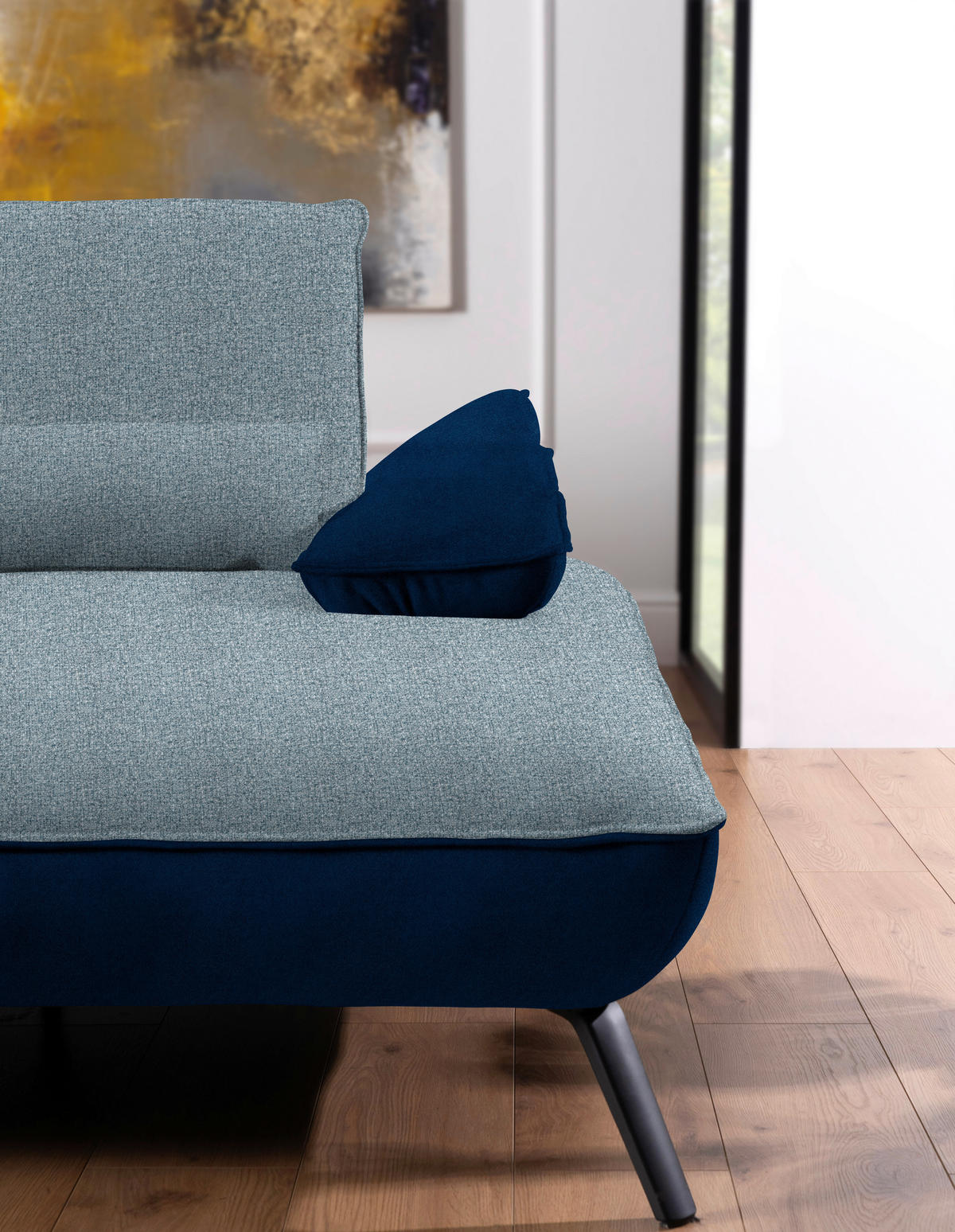 ECKSOFA in Flachgewebe Blau  - Blau/Schwarz, Design, Textil/Metall (273/191cm) - Moderano